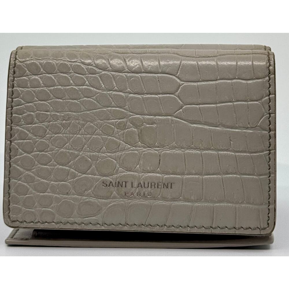 Saint Laurent Paris Crocodile-Embossed Leather Wallet in Light Gray